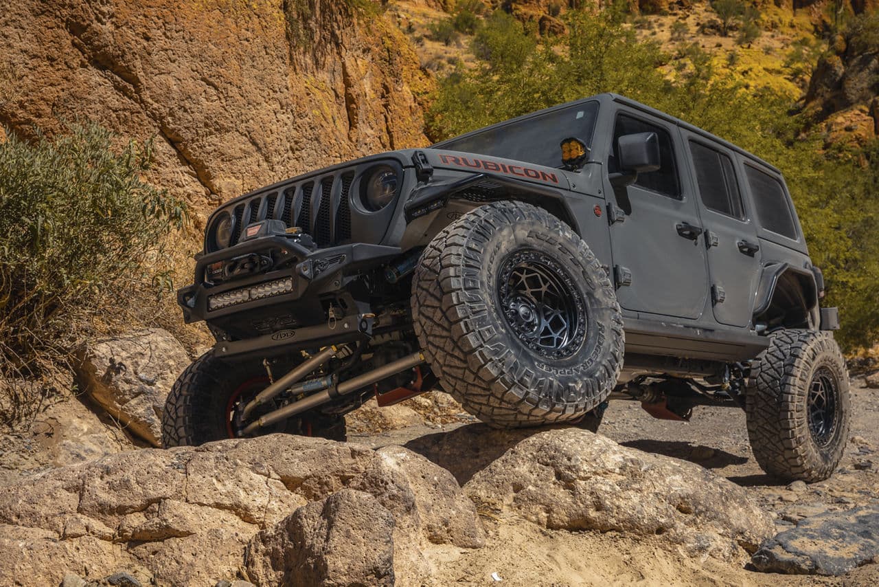 Rear view of 2019 Jeep Wrangler with wheels