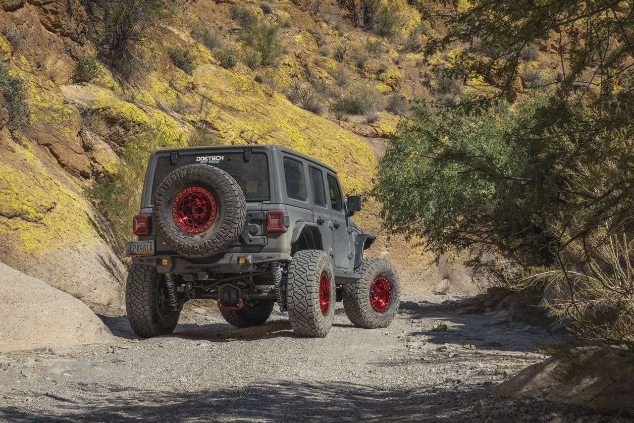 Rear view of 2019 Jeep Wrangler with wheels