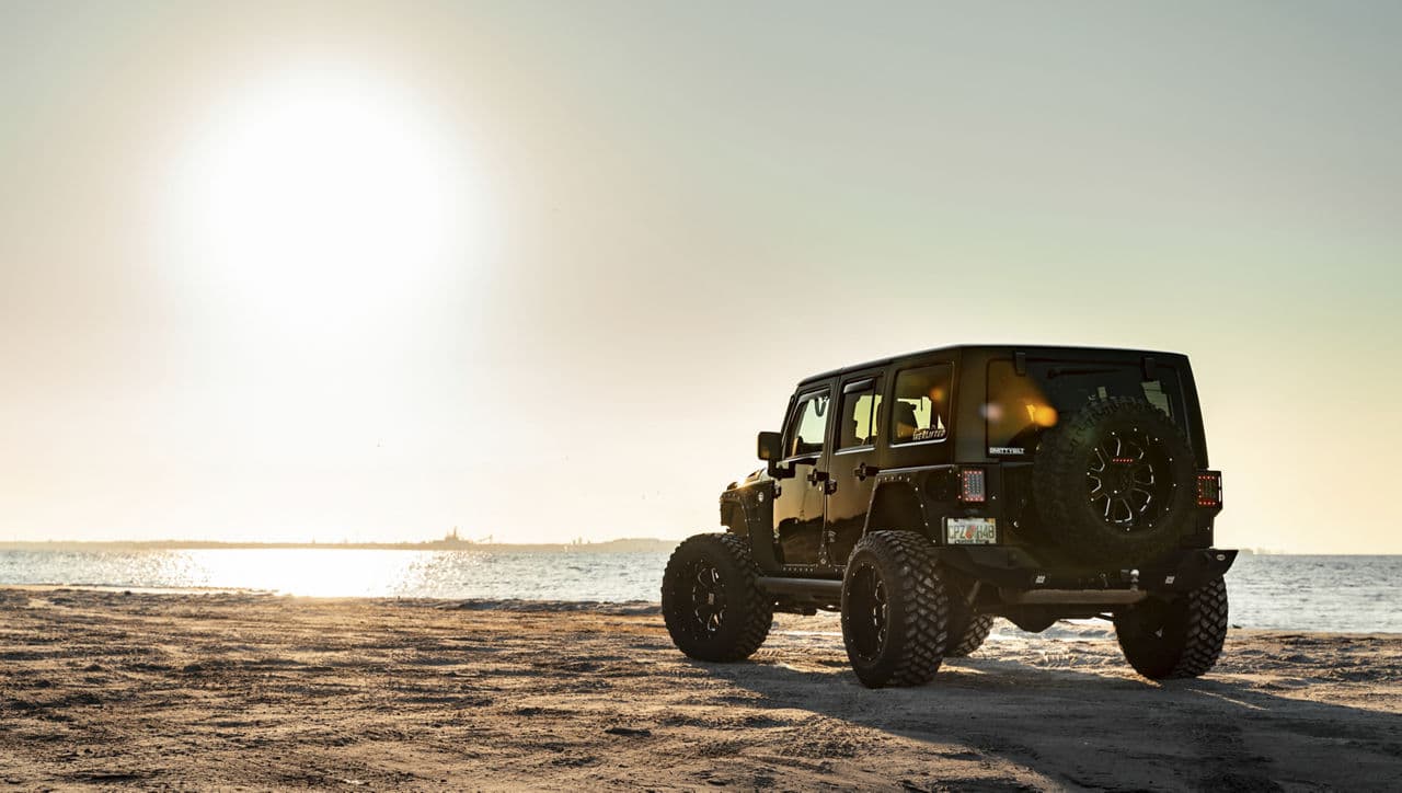 Rear view of 2019 Jeep Wrangler with wheels