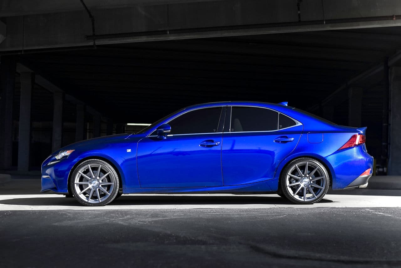 Side profile of 2019 Lexus IS with wheels
