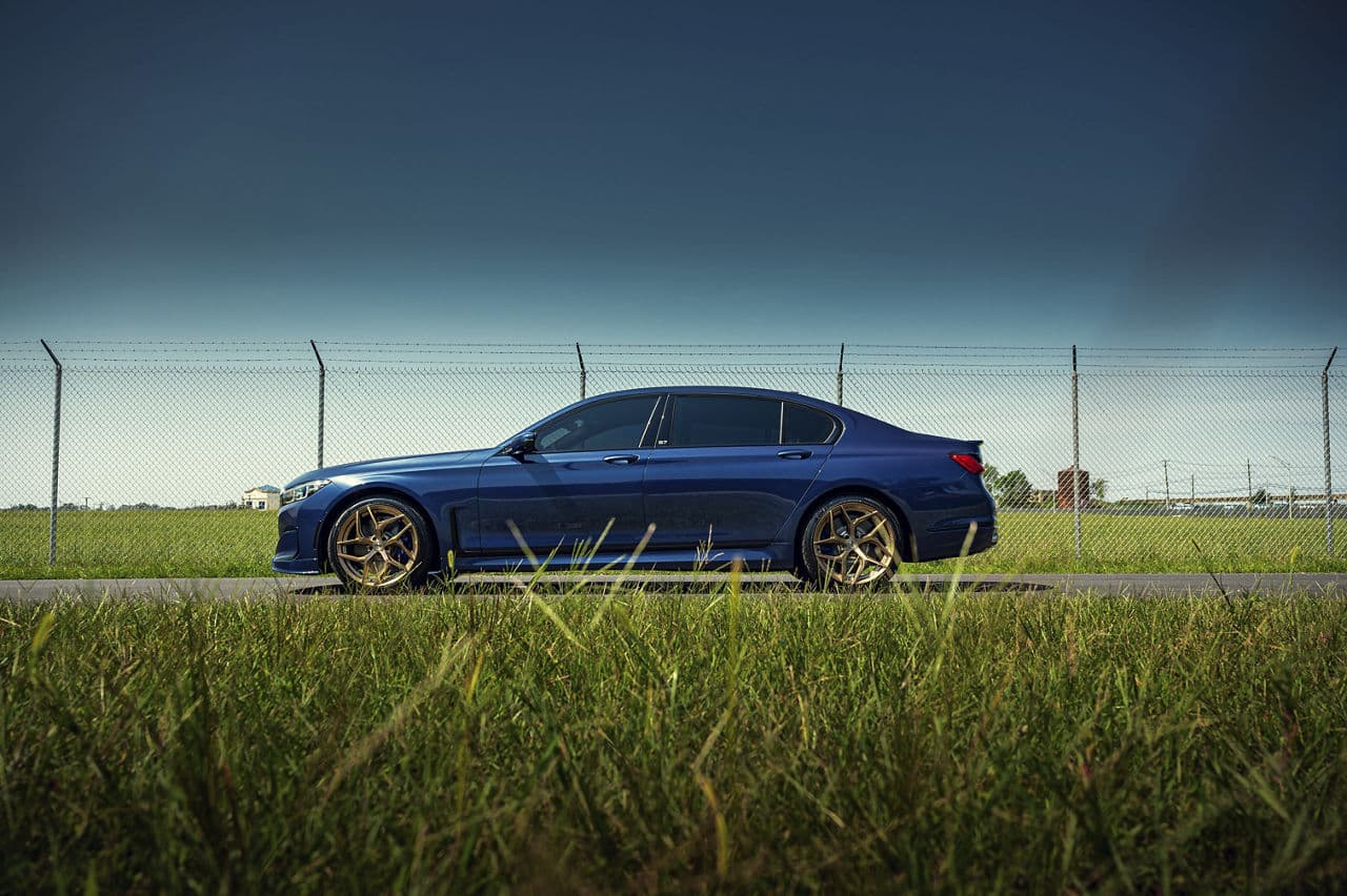 Rear view of 2020 BMW Alpina B7 with wheels