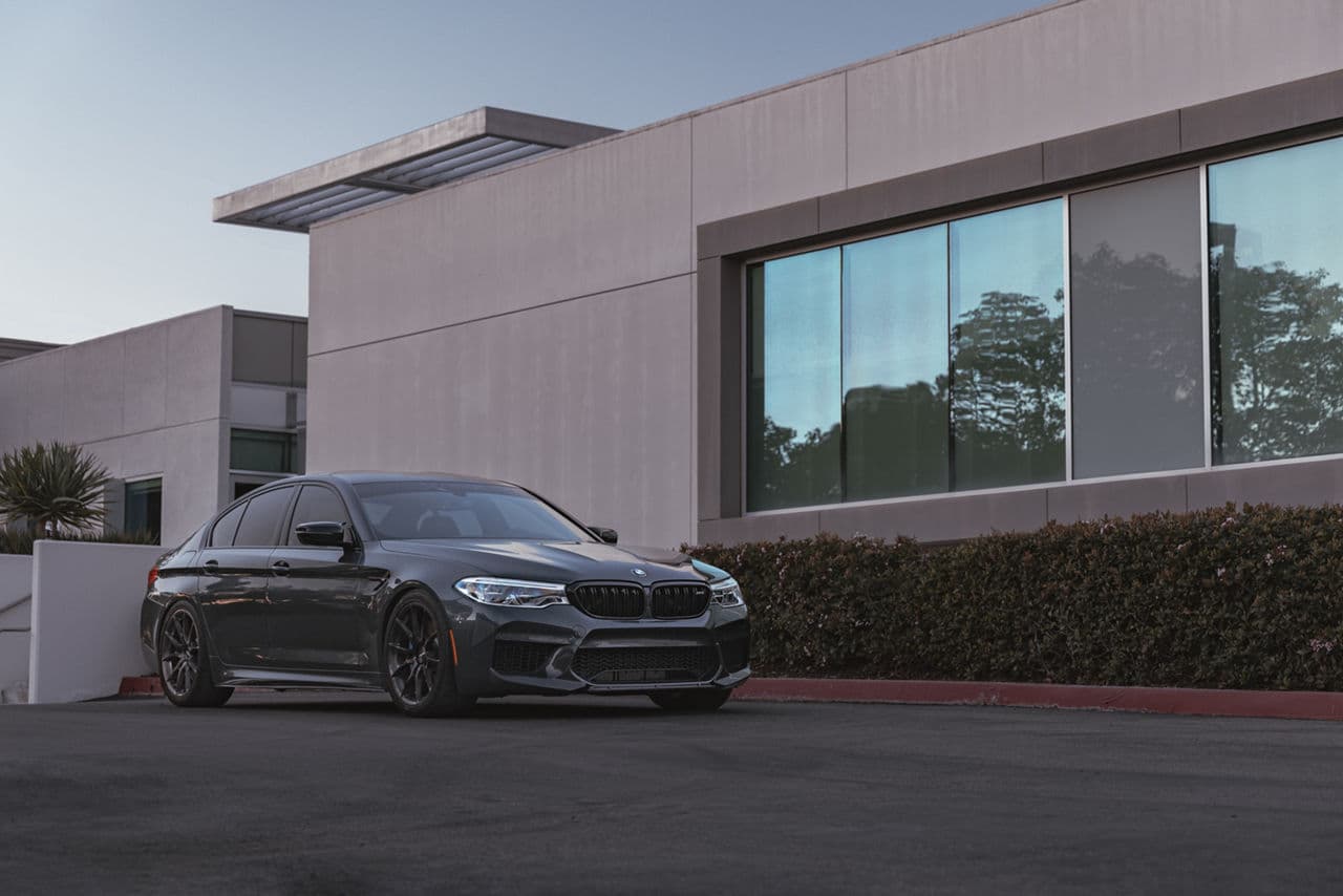 Front view of 2020 BMW M5 with vehicle wraps