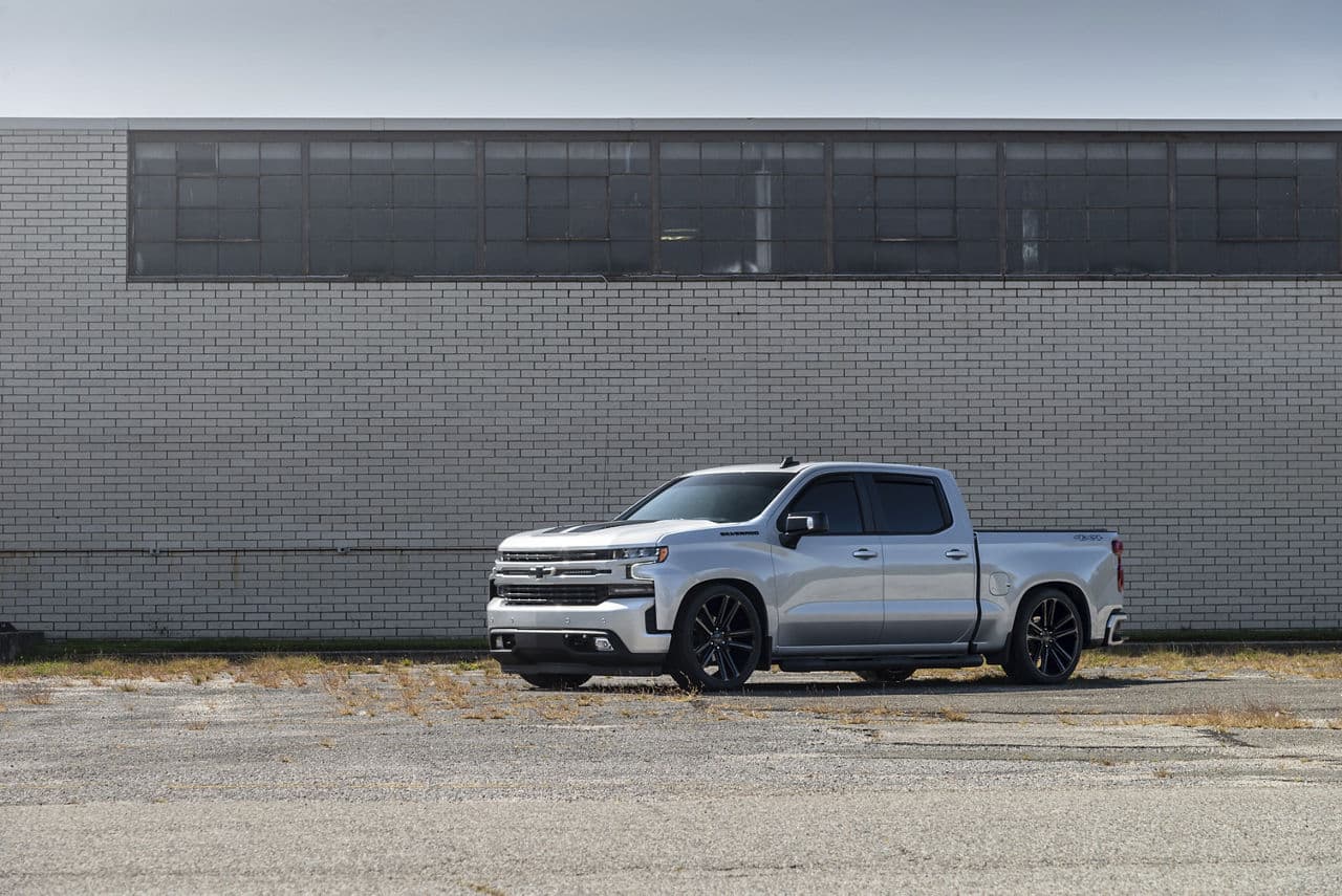 Side profile of 2020 Chevrolet Silverado with wheels