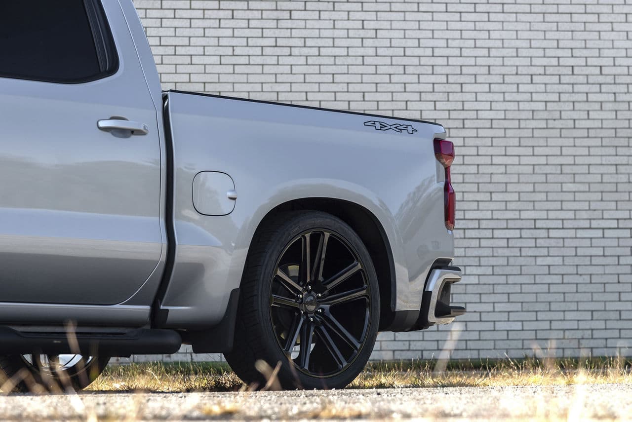 Rear view of 2020 Chevrolet Silverado with wheels