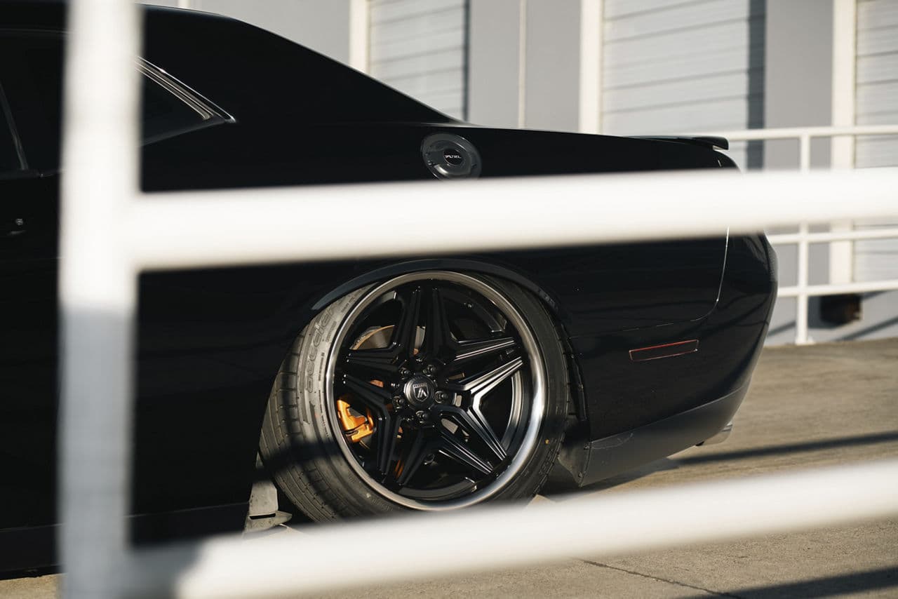 Rear view of 2020 Dodge Challenger with wheels