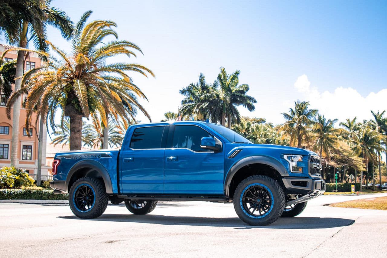 Front view of 2020 Ford F150 Raptor with truck suv wheels