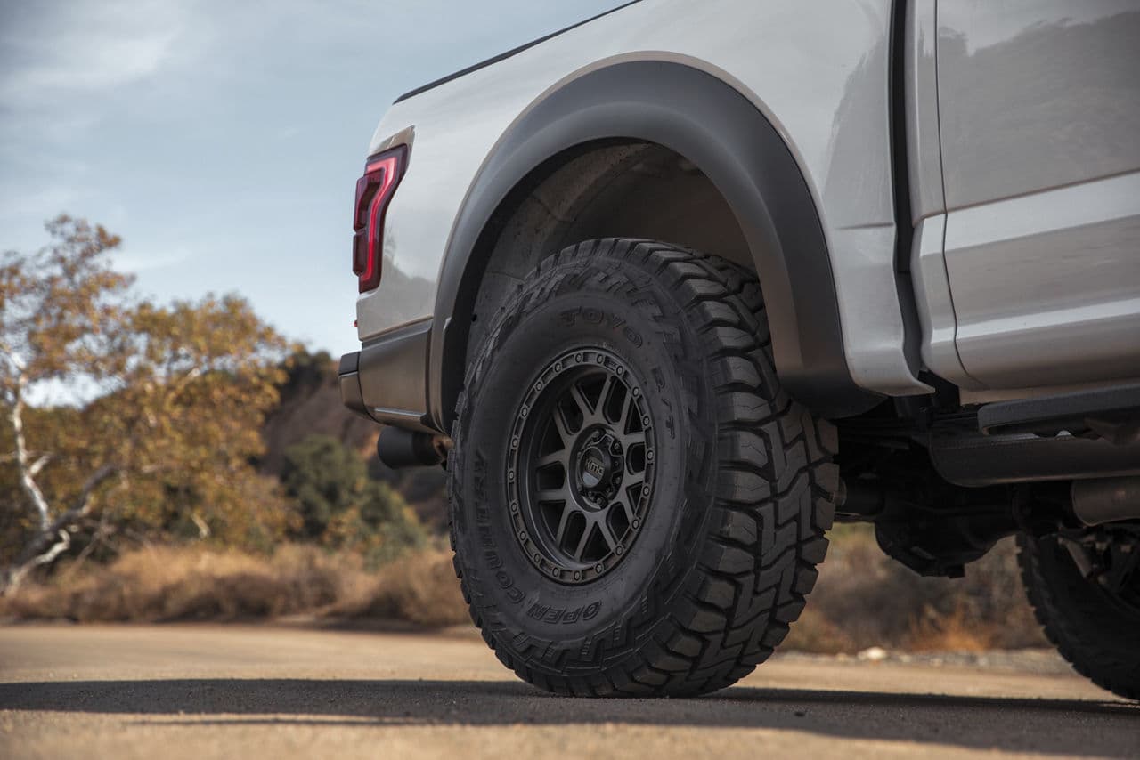 Rear view of 2020 Ford F150 Raptor with truck suv wheels
