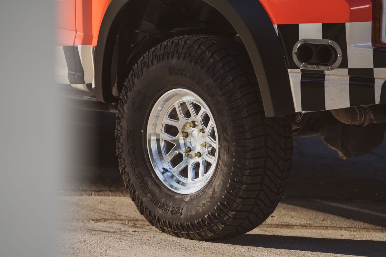 Rear view of 2020 Ford F150 Raptor with truck suv wheels