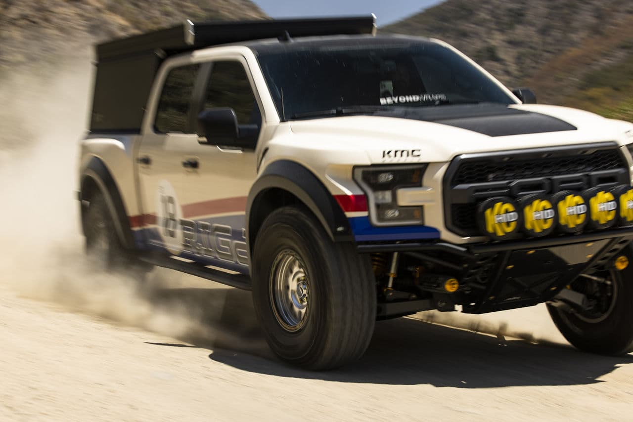 Rear view of 2020 Ford F150 Raptor with wheels