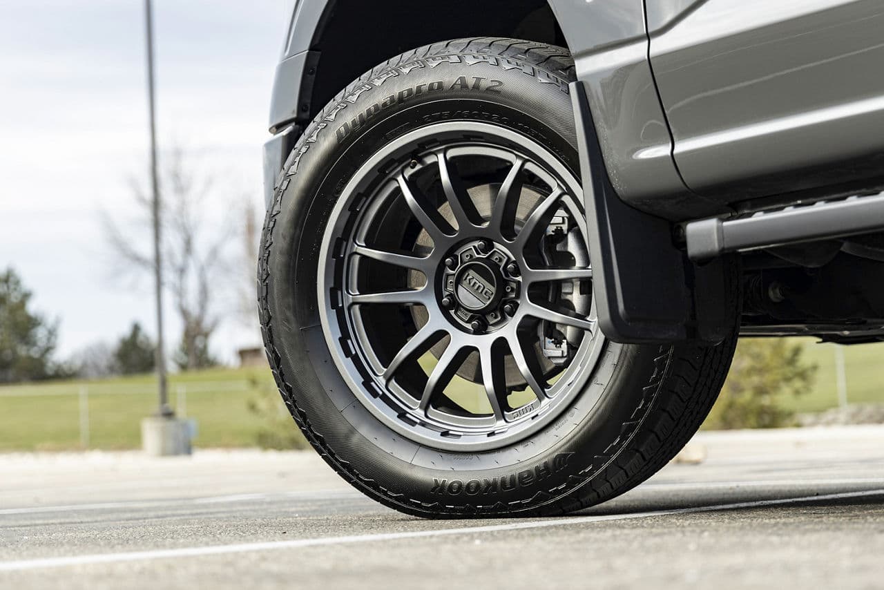 Side profile of 2020 Ford F150 with wheels