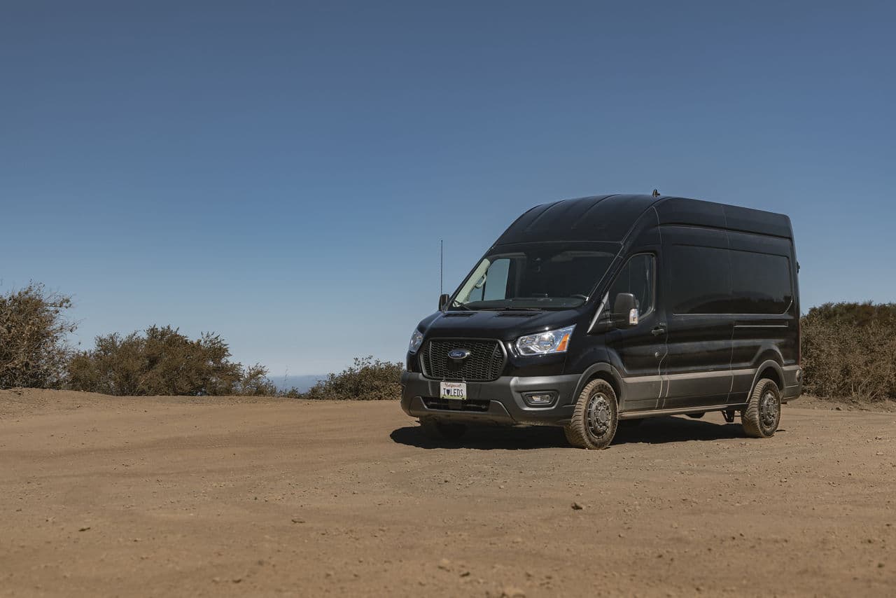 Front view of 2020 Ford Transit with wheels