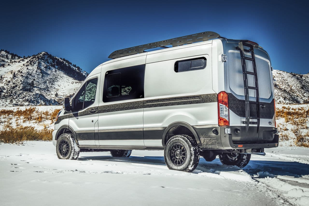 Front view of 2020 Ford Transit with wheels