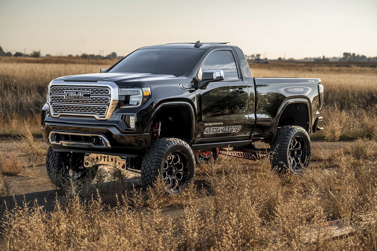 Rear view of 2020 GMC Sierra with wheels