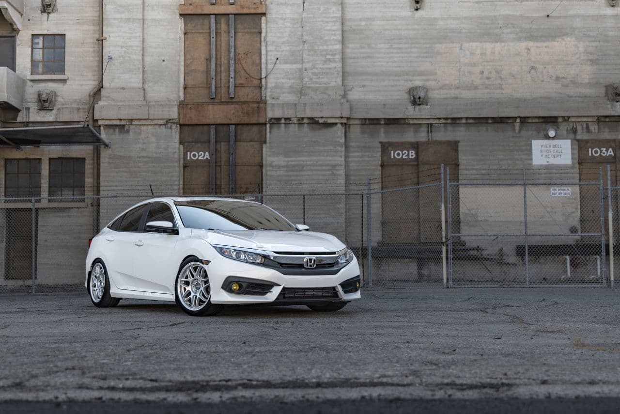 Rear view of 2020 Honda Civic with tuner wheels