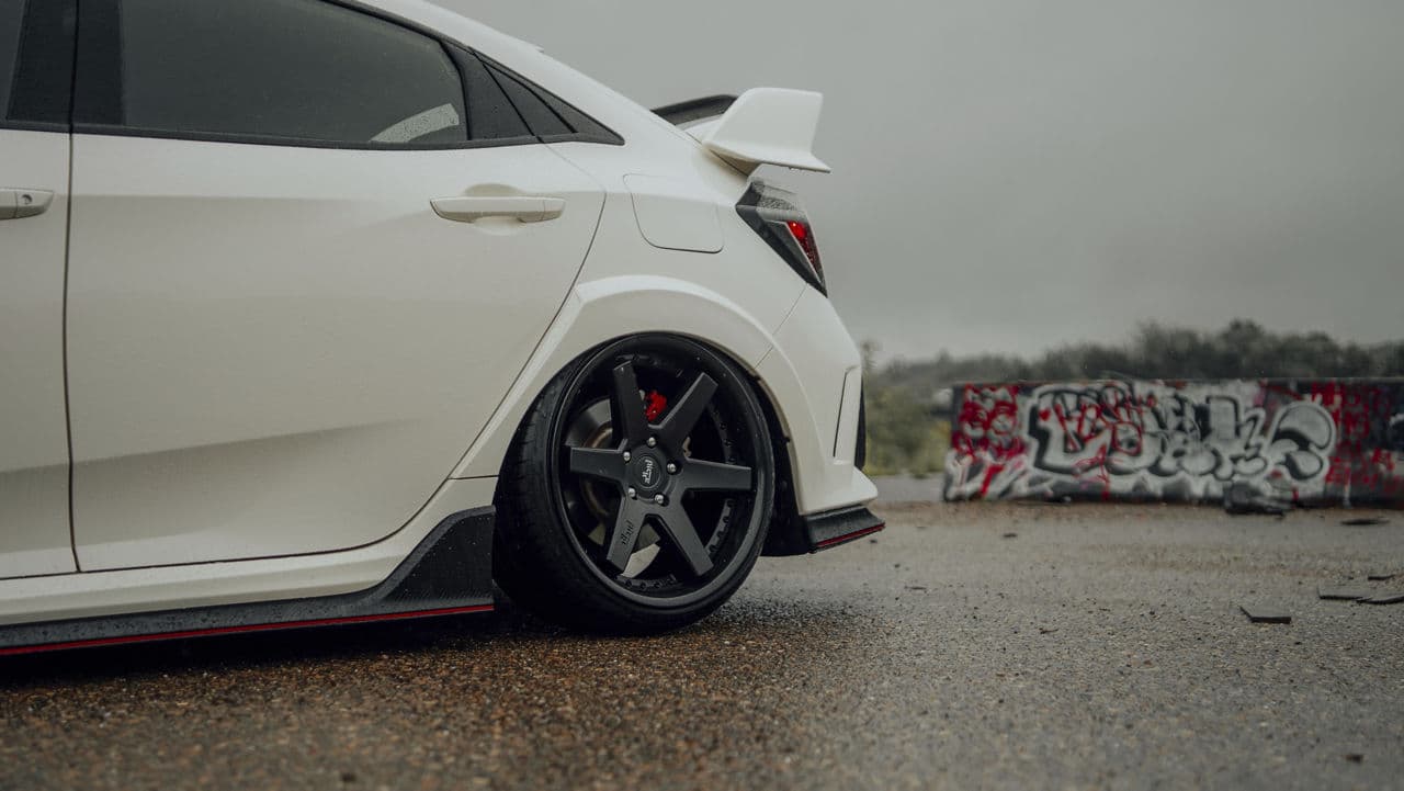 Rear view of 2020 Honda Civic Type R with wheels