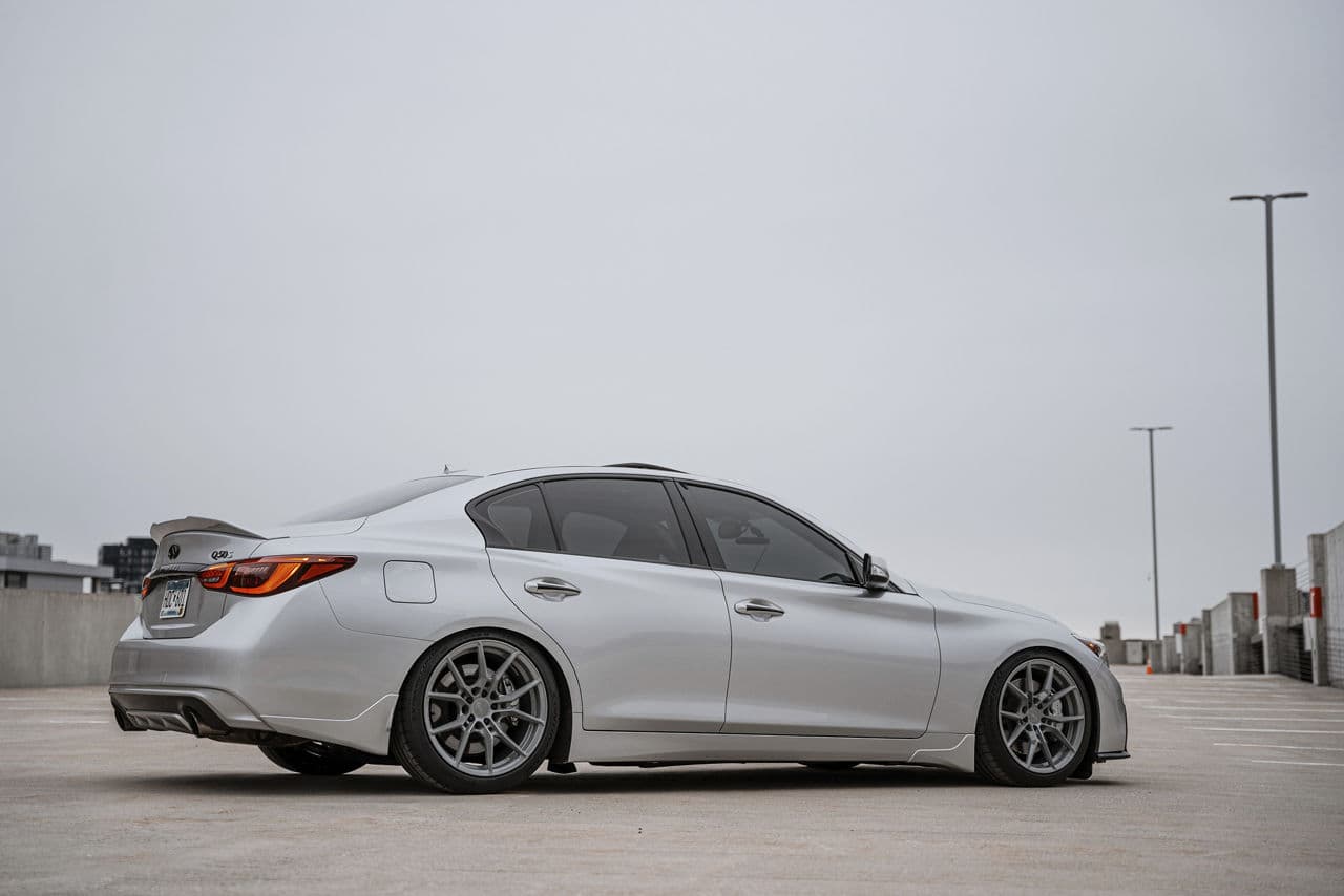 Side profile of 2020 Infiniti Q50 with wheels
