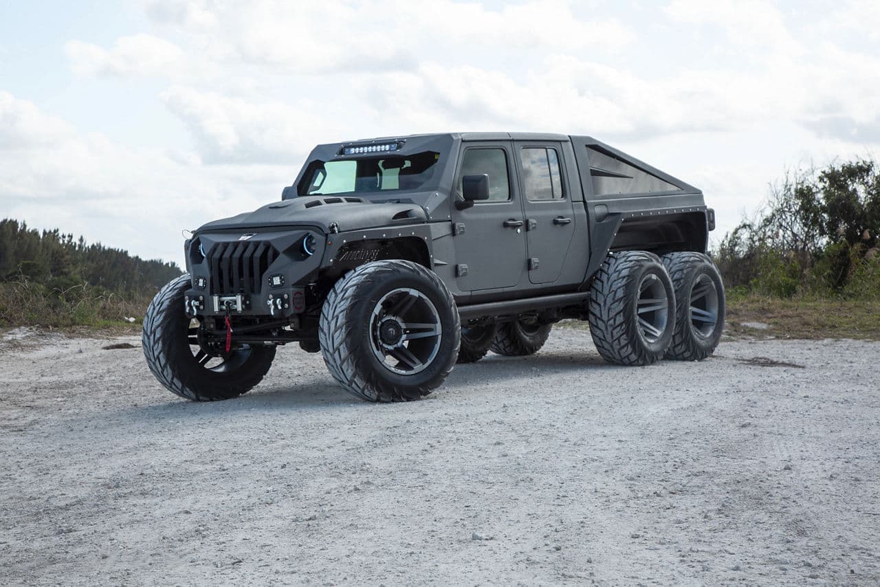 Interior of 2020 Jeep Gladiator 6x6 with wheels