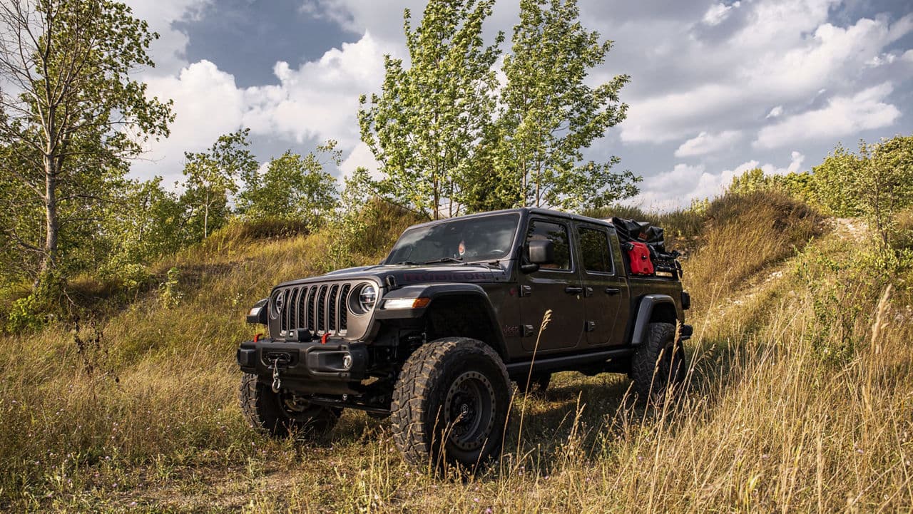 Rear view of 2020 Jeep Gladiator with wheels