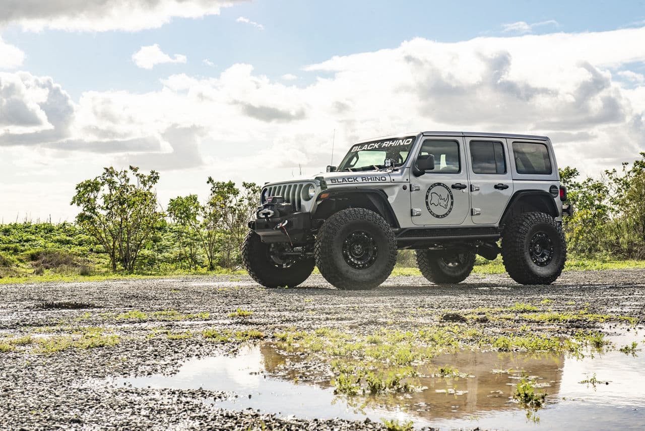 Front view of 2020 Jeep Wrangler with truck suv wheels