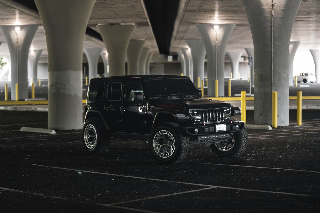 Front view of 2020 Jeep Wrangler with truck suv wheels