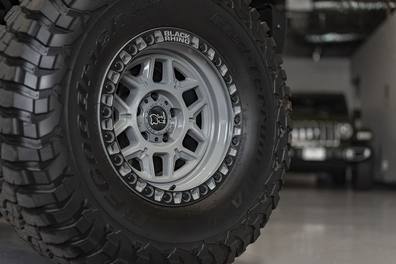 Front view of 2020 Jeep Wrangler with truck suv wheels
