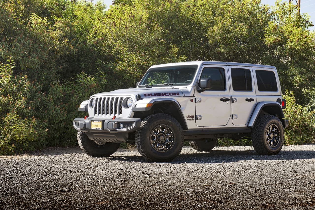 Front view of 2020 Jeep Wrangler with truck suv wheels