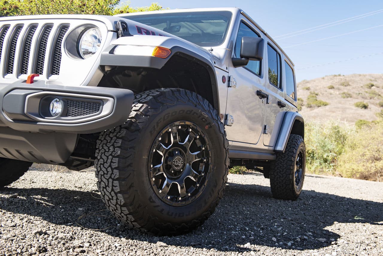 Rear view of 2020 Jeep Wrangler with truck suv wheels