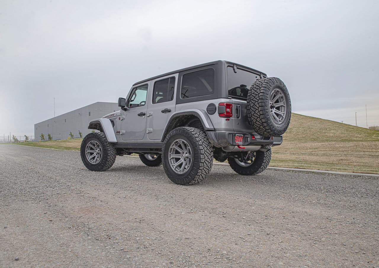 Rear view of 2020 Jeep Wrangler Unlimited with wheels