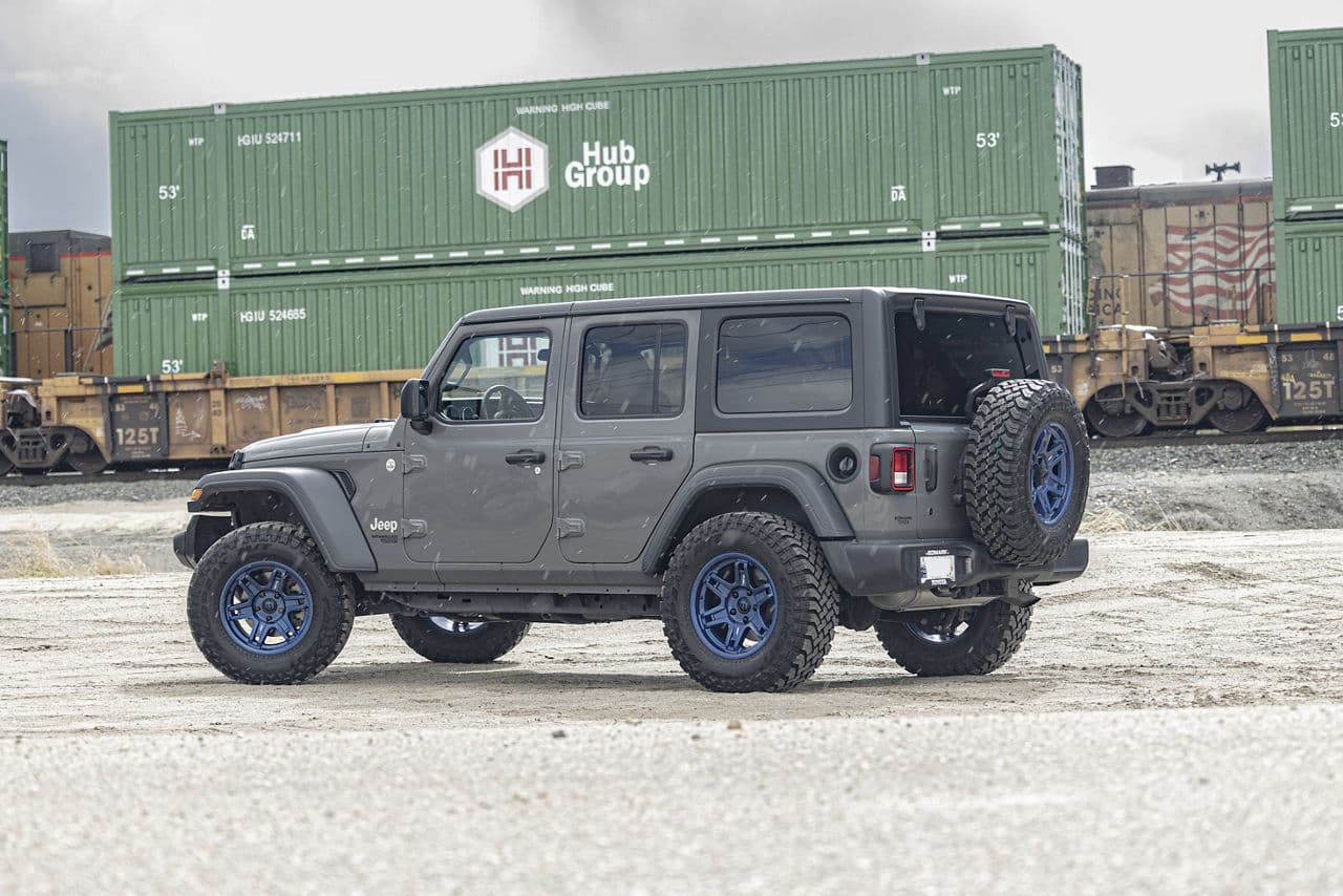 Front view of 2020 Jeep Wrangler with vehicle wraps