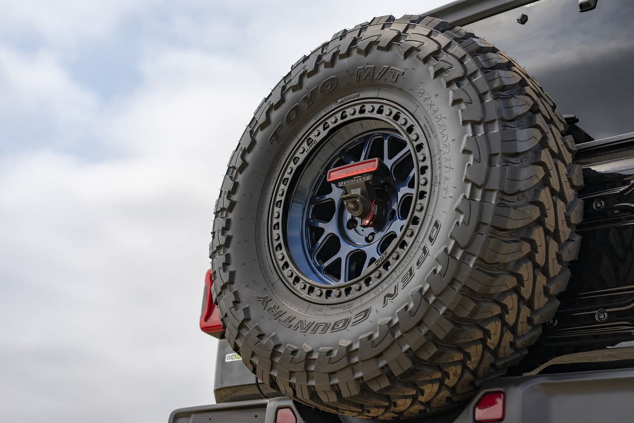 Rear view of 2020 Jeep Wrangler with wheels