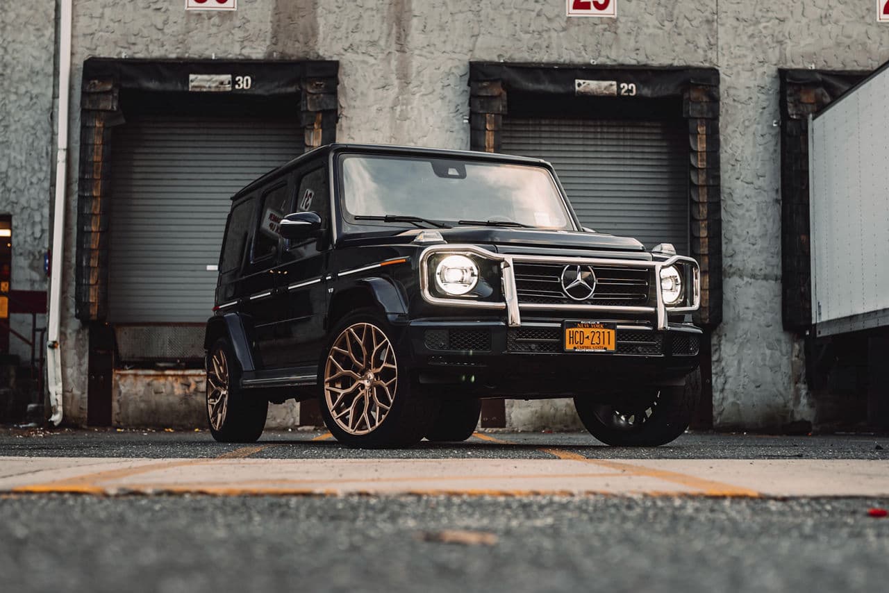 Interior of 2020 Mercedes-Benz G Class with vehicle wraps