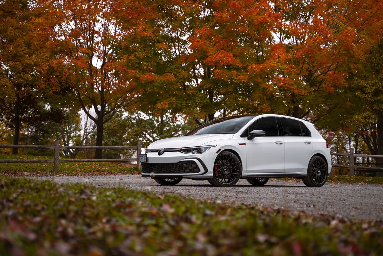 Front view of 2020 Volkswagen Golf GTI with wheels