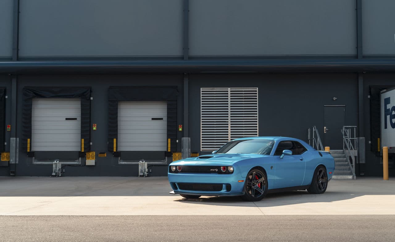 Front view of 2021 Dodge Challenger Hellcat with wheels