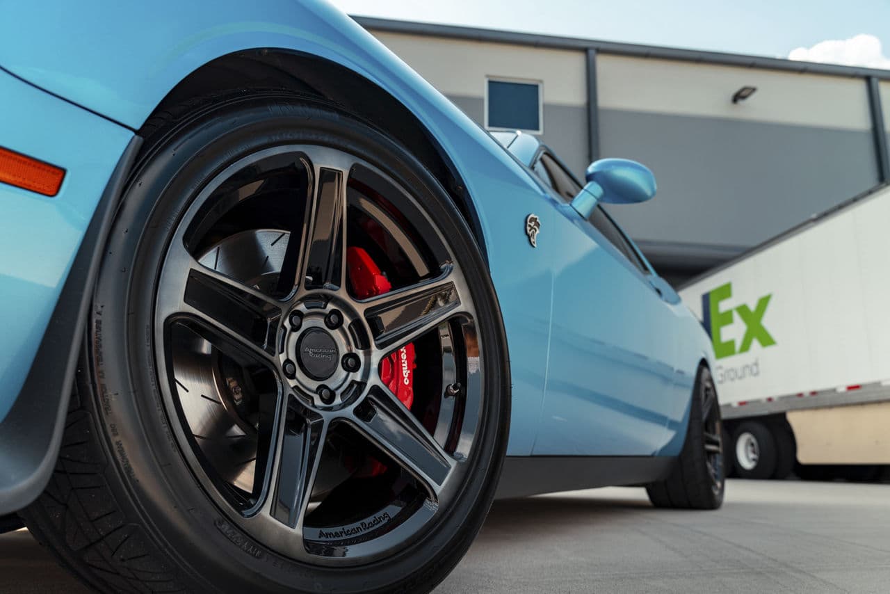 Side profile of 2021 Dodge Challenger Hellcat with wheels