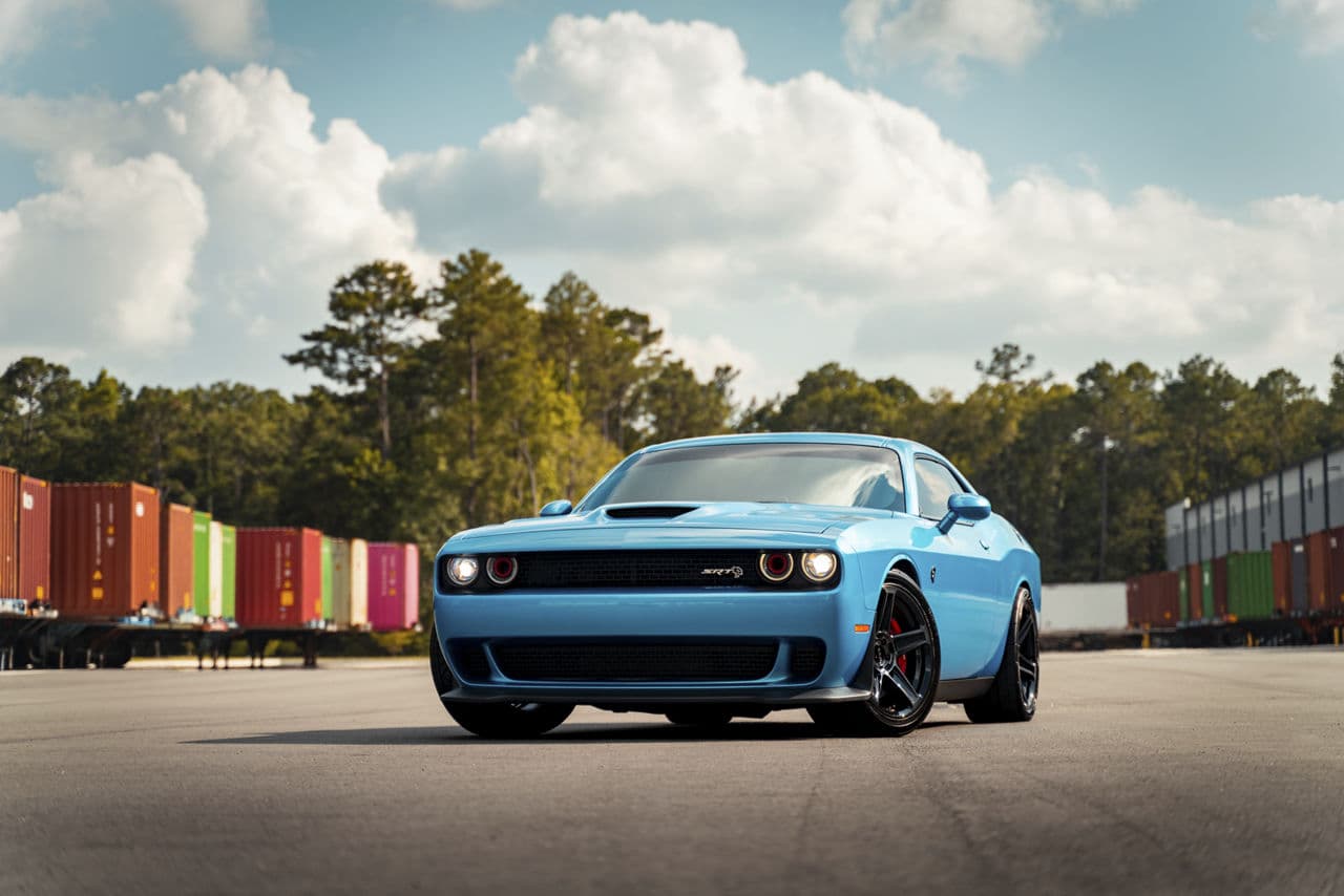 Detail view of 2021 Dodge Challenger Hellcat with wheels