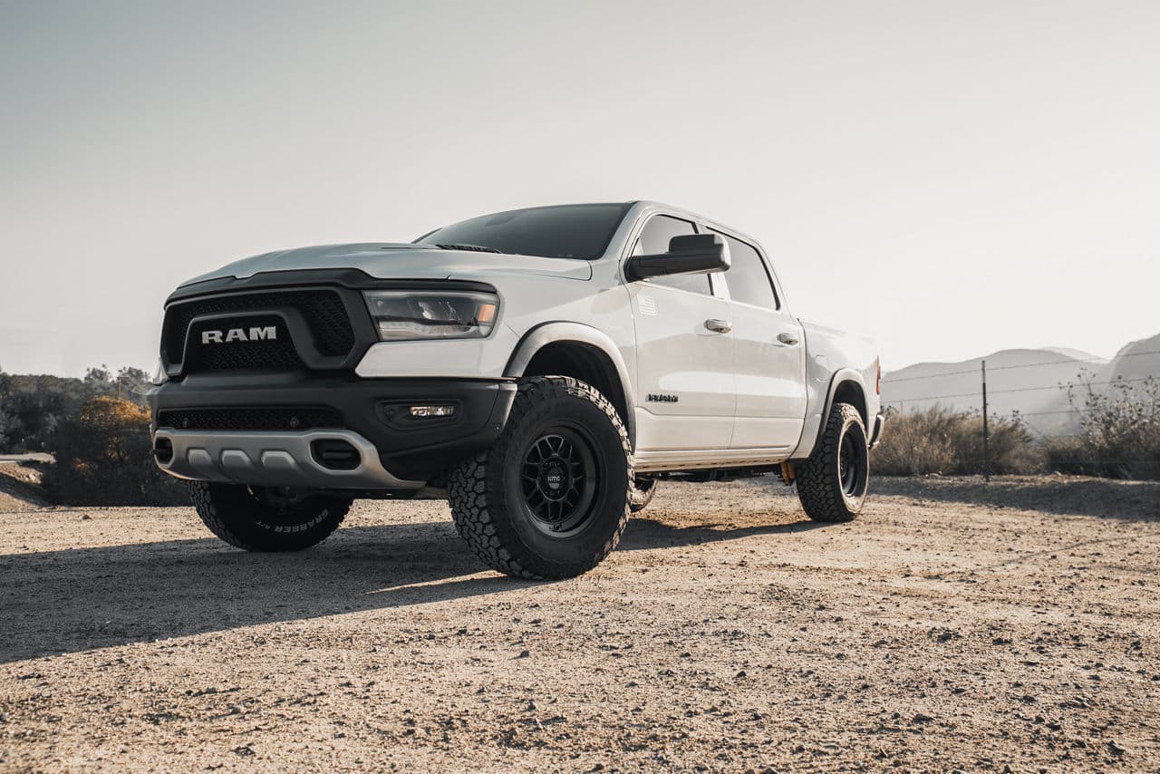 Front view of 2021 Dodge Ram Rebel with wheels