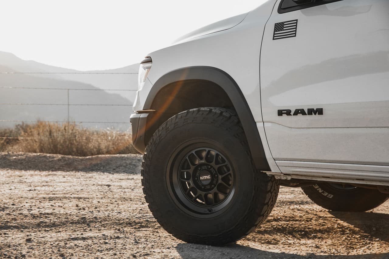 Side profile of 2021 Dodge Ram Rebel with wheels