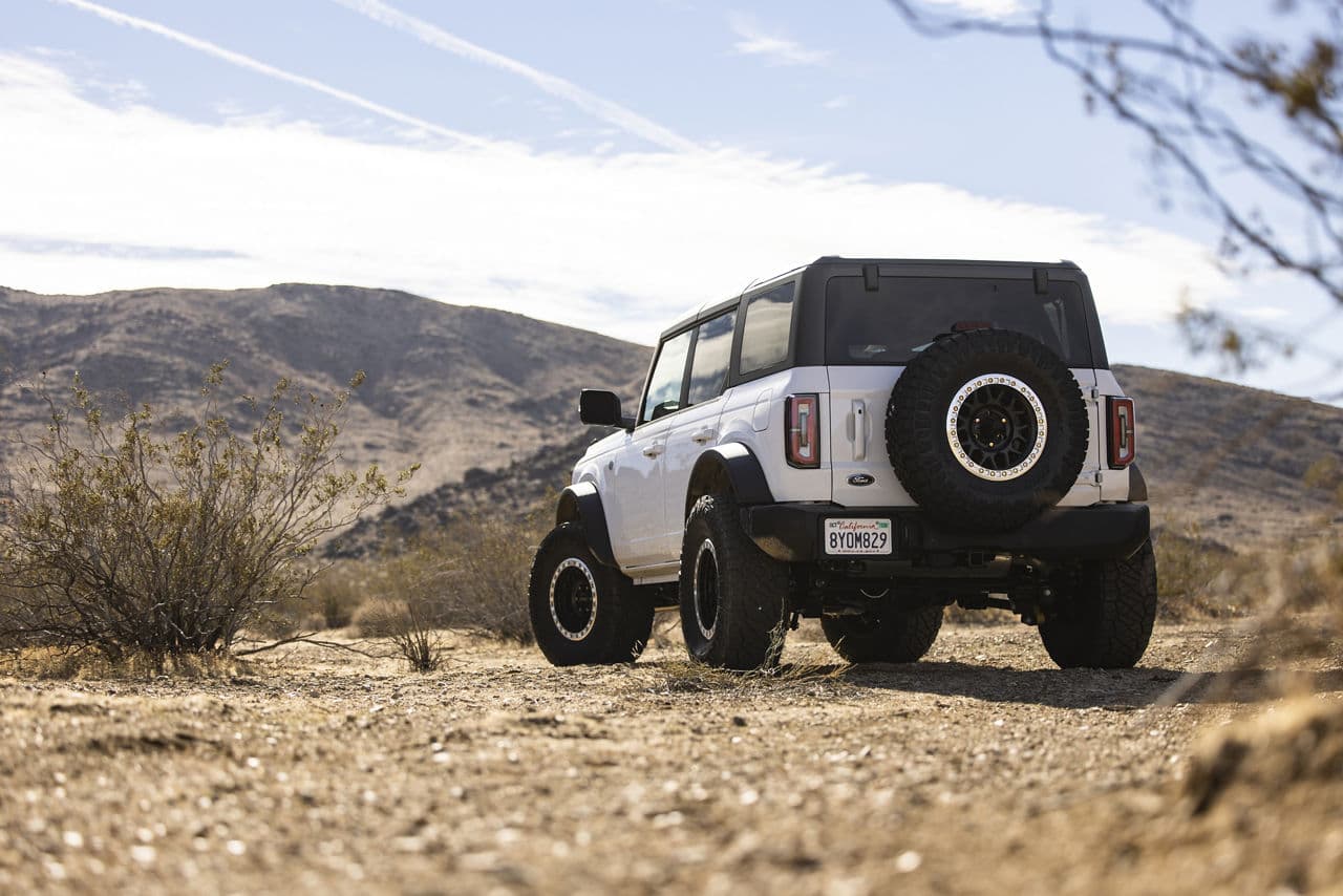 Rear view of 2021 Ford Bronco Raptor with wheels