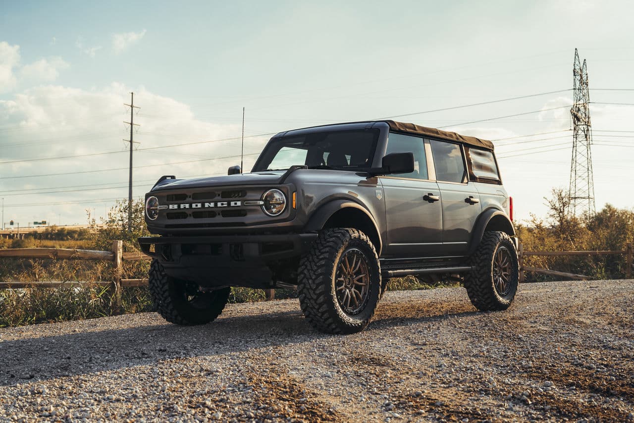 Rear view of 2021 Ford Bronco with truck suv wheels