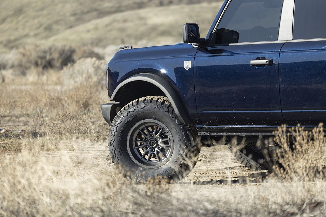 Rear view of 2021 Ford Bronco with wheels
