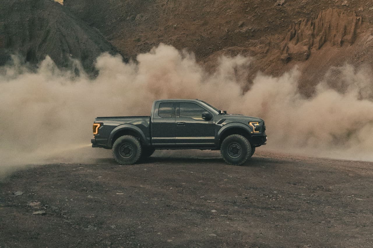 Rear view of 2021 Ford F150 Raptor with wheels