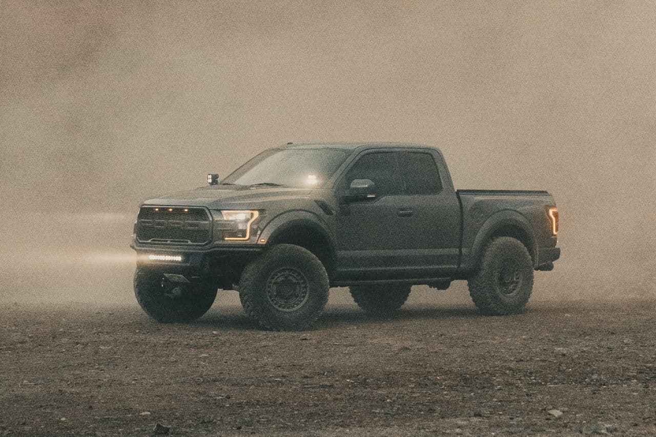 Interior of 2021 Ford F150 Raptor with wheels