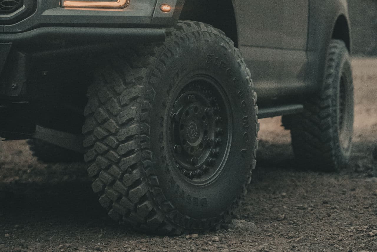 Detail view of 2021 Ford F150 Raptor with wheels