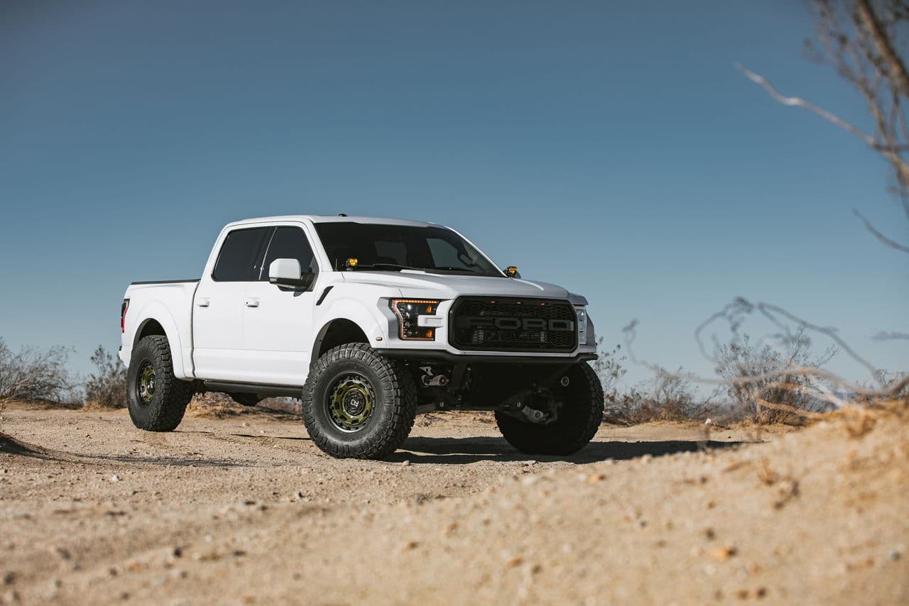 Rear view of 2021 Ford F150 Raptor with wheels