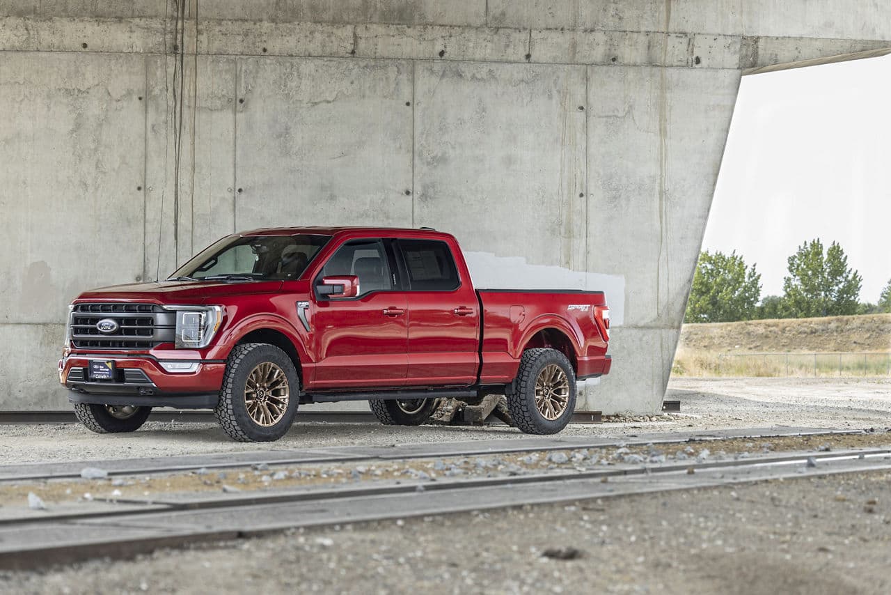 Front view of 2021 Ford F150 with truck suv wheels