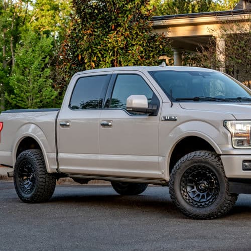 Side profile of 2021 Ford F150 with wheels