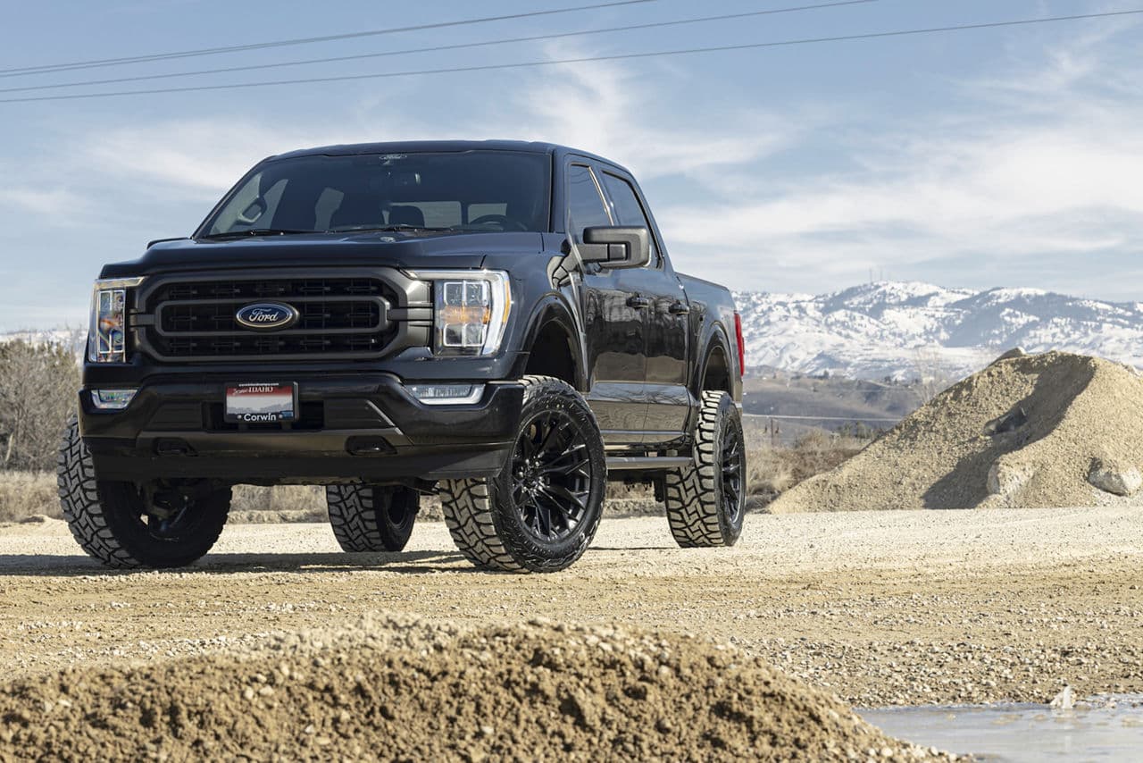 Front view of 2021 Ford F150 Sport with wheels