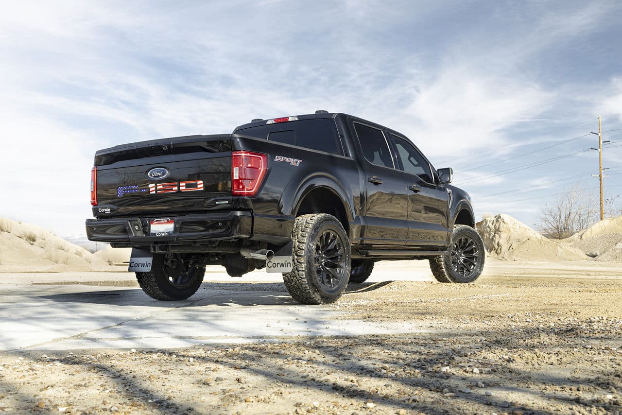 Side profile of 2021 Ford F150 Sport with wheels