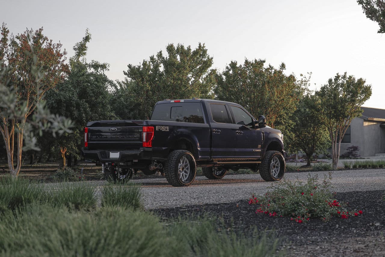Rear view of 2021 Ford F250 with truck suv wheels