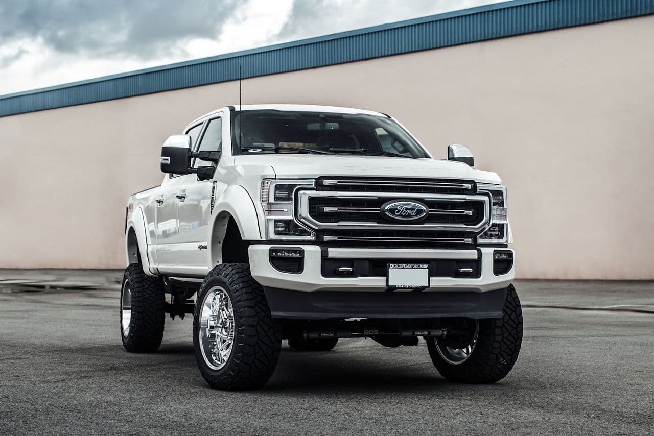 Front view of 2021 Ford F350 with wheels